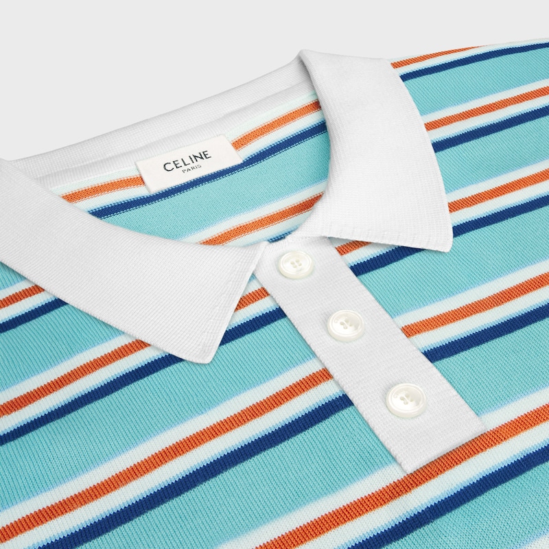 polo sweater IN striped cotton - SKY BLUE / CREAM -  - 1 | CELINE