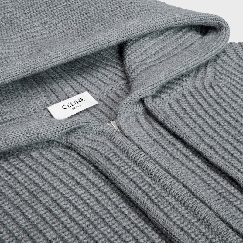 hooded cardigan IN WOOL - MEDIUM GREY -  - 1 | CELINE