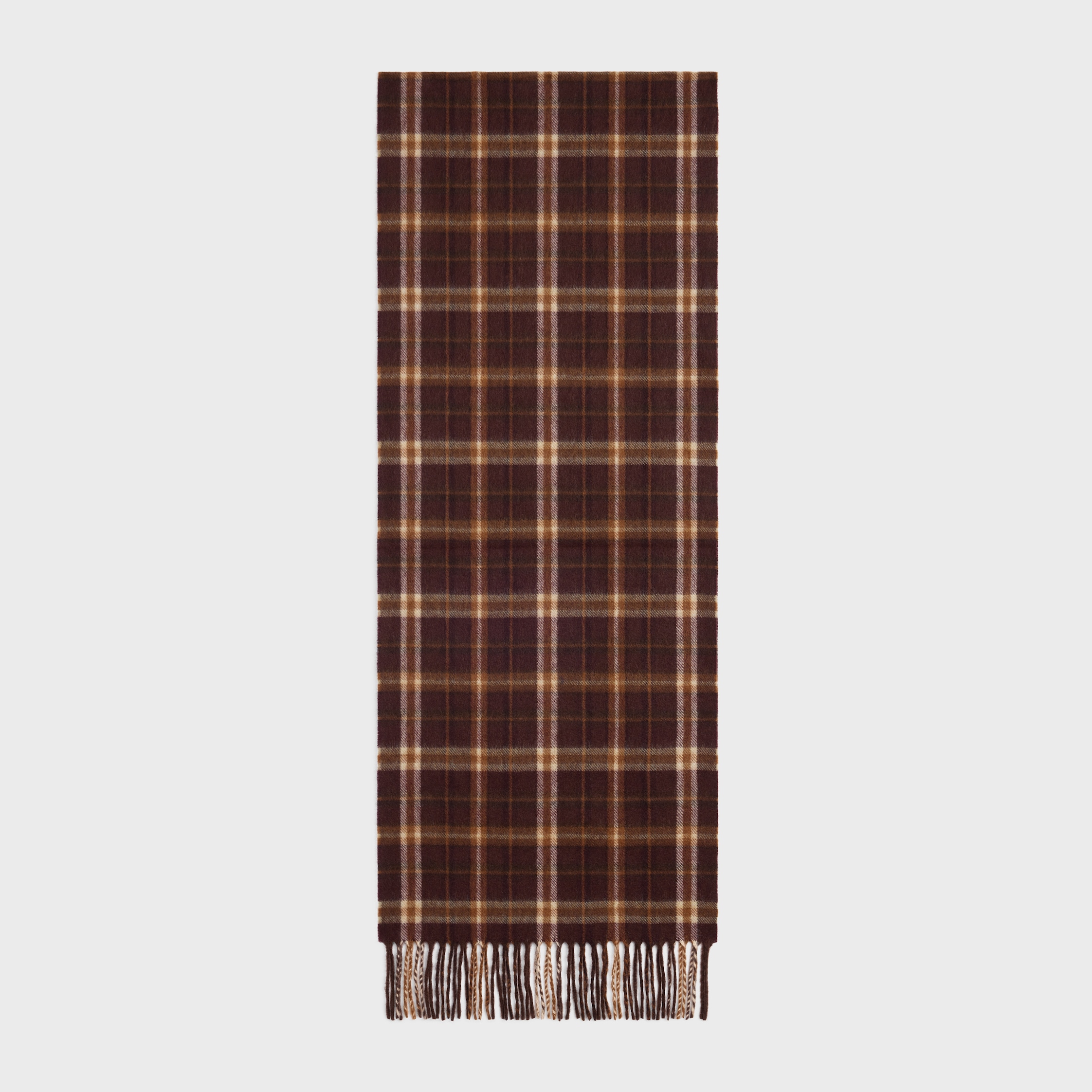 CELINE 19AW ウールマフラー　SCARF IN TARTAN WOOL scarf IN TARTAN CASHMERE - BROWN/CAMEL/VANILLA | CELINE
