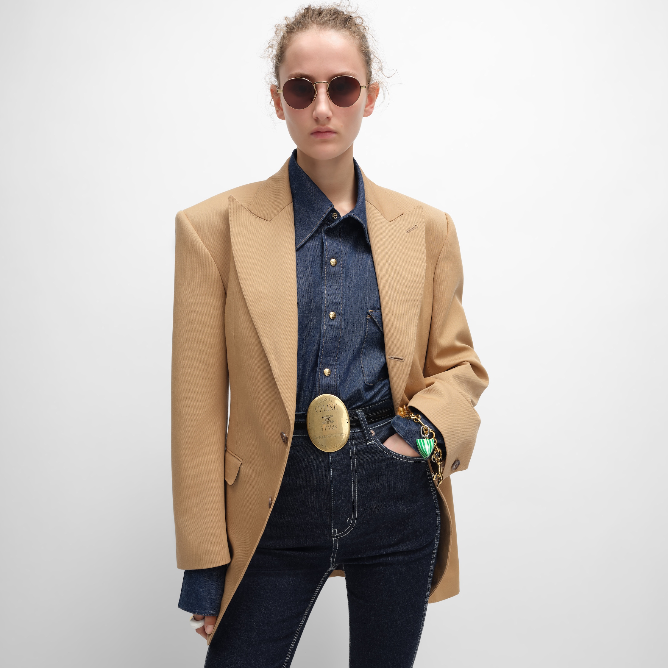 COLONNE JACKET IN DIAGONAL WOOL - CARAMEL | CELINE