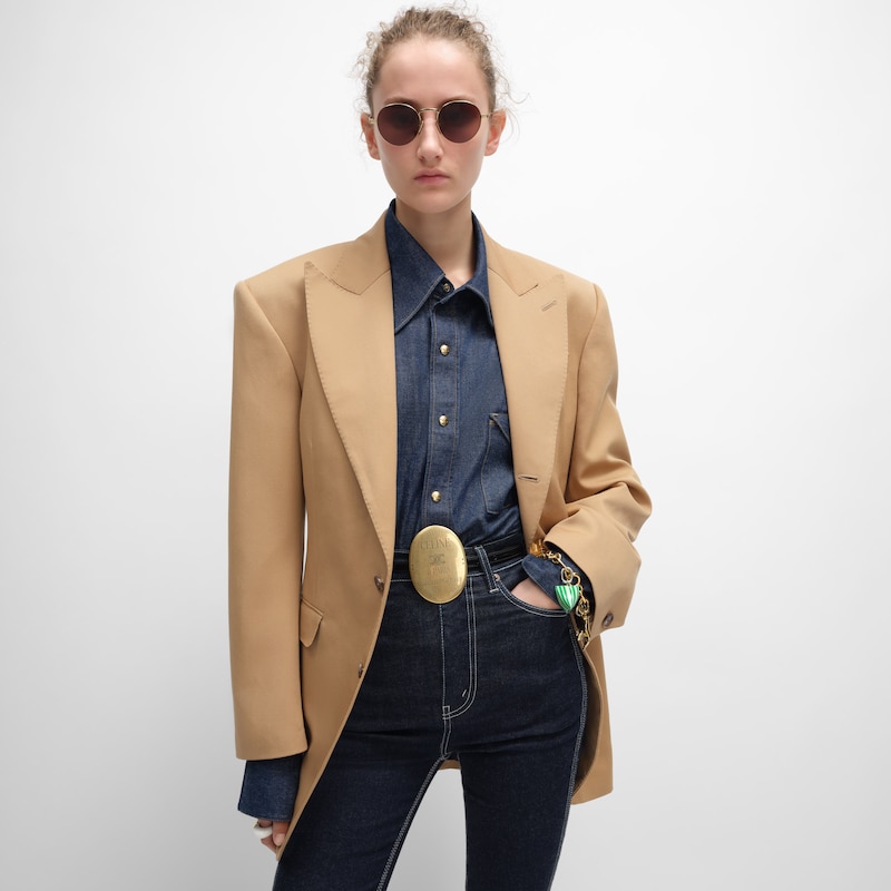 colonne jacket IN DIAGONAL WOOL - CARAMEL -  - 1 | CELINE