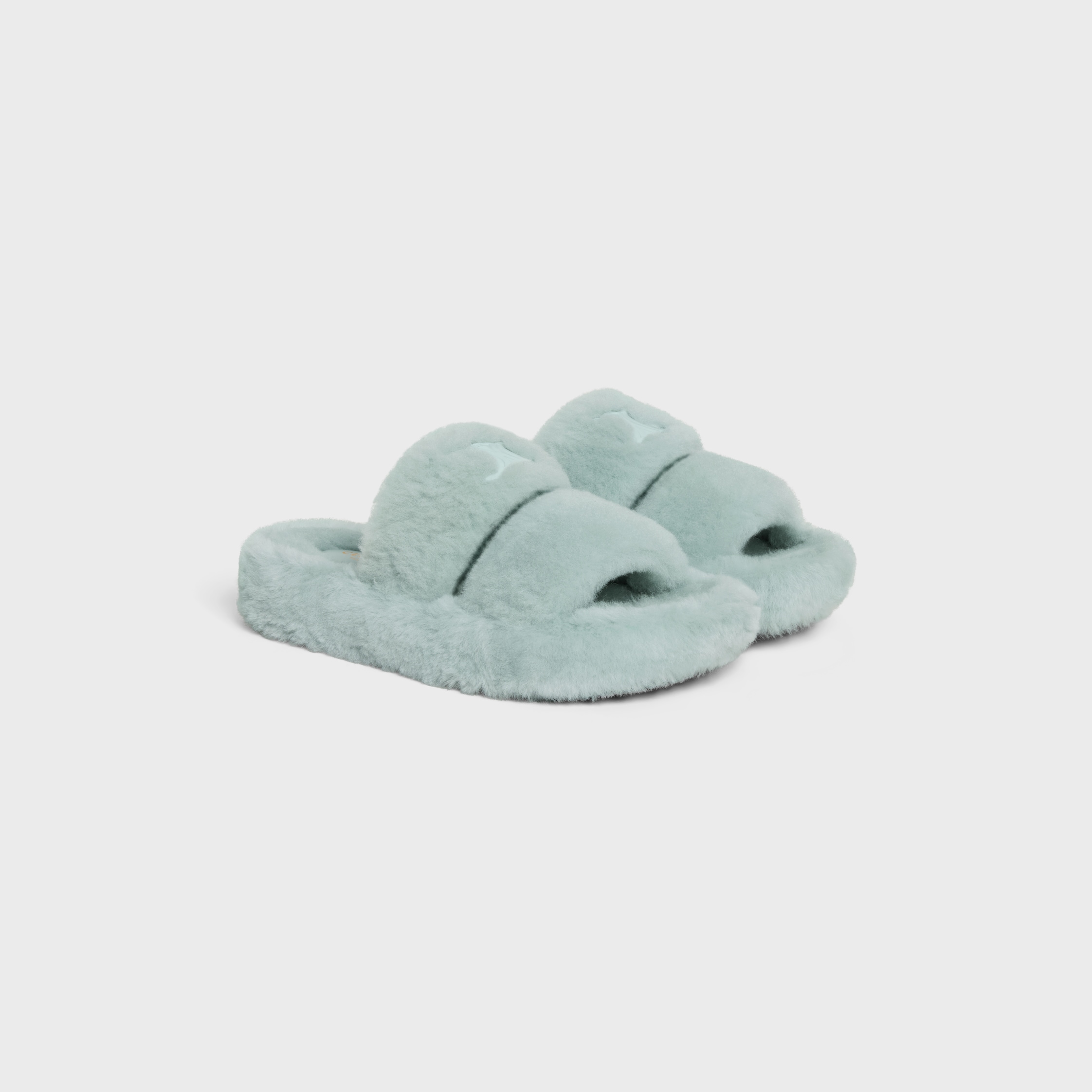 関税込 CELINE FUR SLIDES TRIOMPHE in SHEARLING Women's Celine fur triomphe open slide in shearling slides