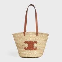 MEDIUM CELINE CLASSIC PANIER IN palm leaves and Calfskin - Tan - HOBO AND TOTE BAGS - 1 | CELINE