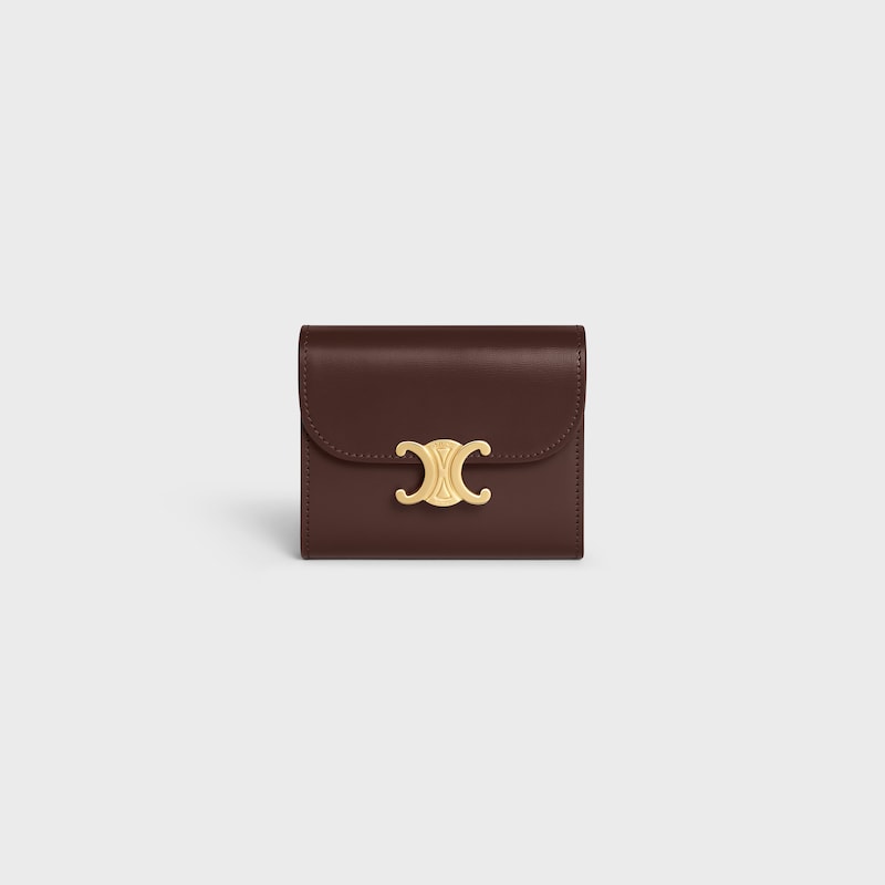 Small Flap Wallet TRIOMPHE IN Shiny calfskin - CHESTNUT - WALLETS - 1 | CELINE
