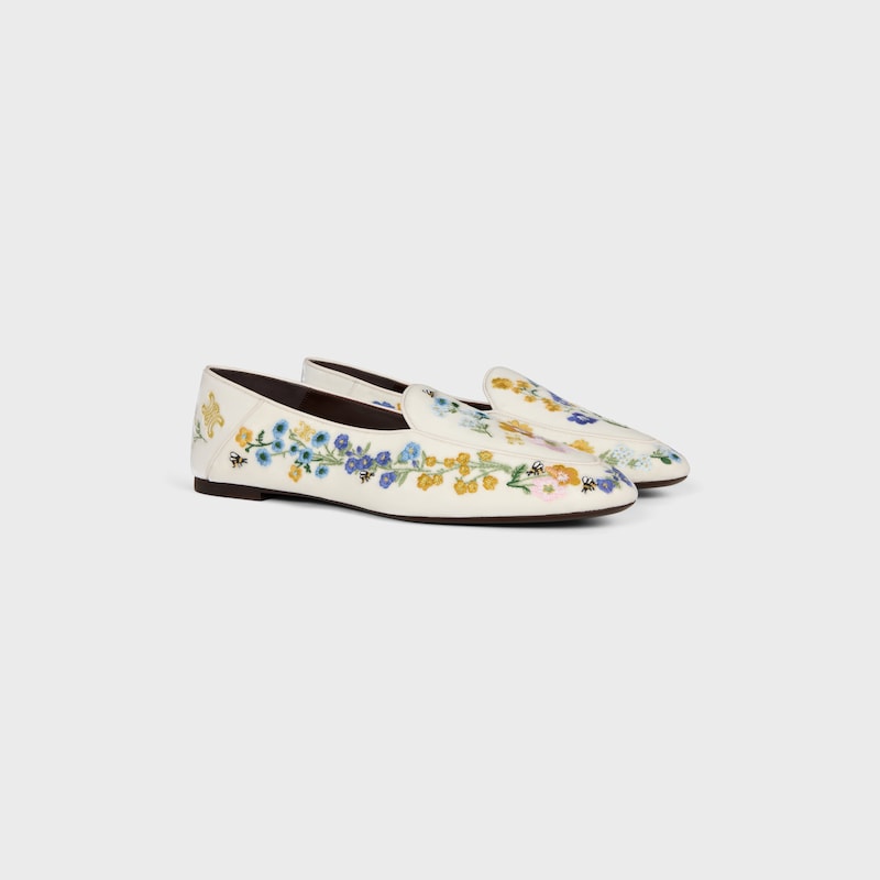 AURA LOAFER IN Flowers Embroidered Velvet - IVORY -  - 1 | CELINE