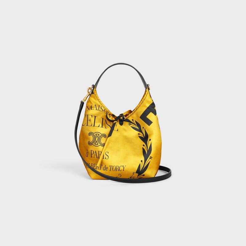 SMALL HOBO IN SILK AND CALFSKIN - YELLOW / BLACK - TOP-HANDLE BAGS - 1 | CELINE