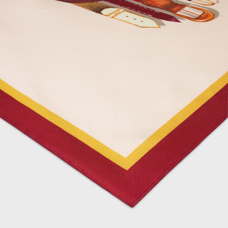 桑蠶絲斜紋布方巾 - 象牙白/棕褐色/棕色 -  - 1 | CELINE