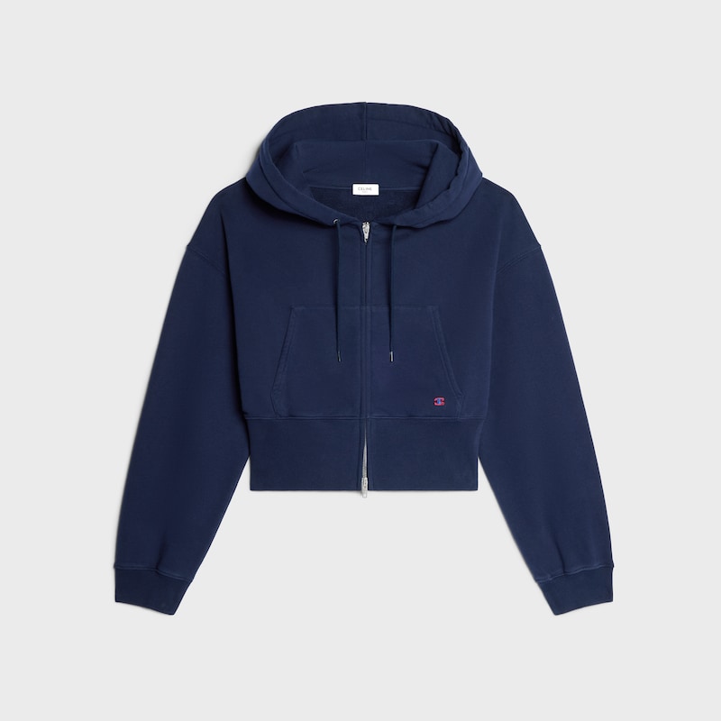 hoodie cropped zippé MOLLETON COTON - NAVY INK -  - 1 | CELINE
