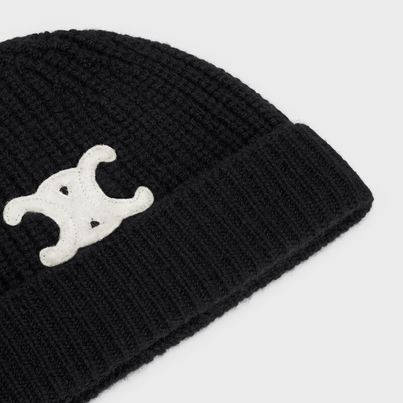 TRIOMPHE BEANIE IN SEAMLESS CASHMERE - BLACK -  - 1 | CELINE
