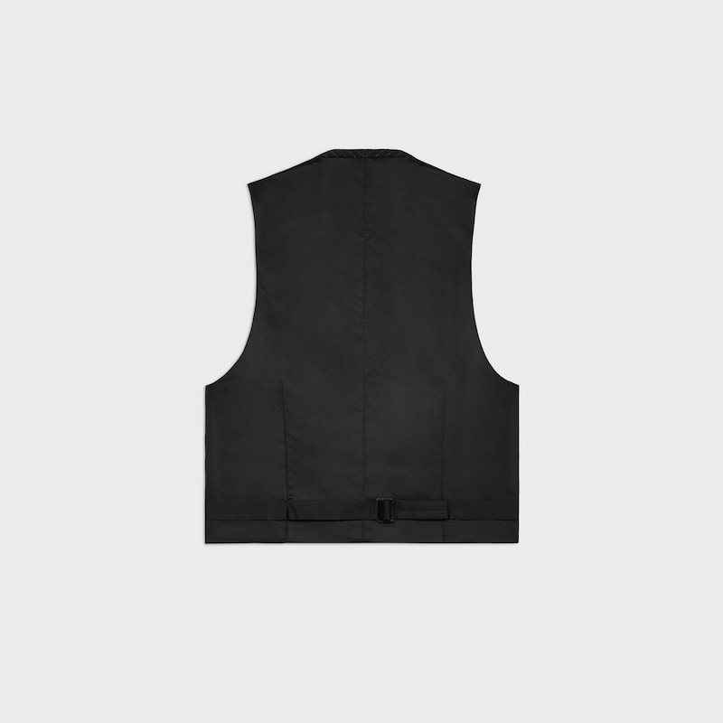 Zweireihige Weste aus gestreiftem Wollflanell - SCHWARZ/KREIDEWEISS -  - 1 | CELINE