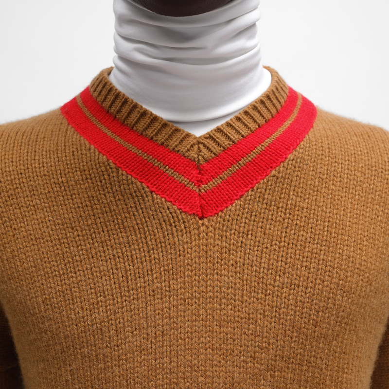 v-neck sweater IN cashmere - CAMEL / RED -  - 1 | CELINE