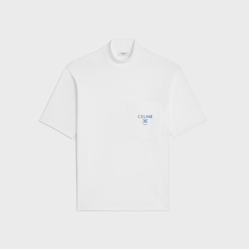 CAMISETA CON CUELLO CISNE DE PUNTO DE ALGOD&Oacute;N - BLANCO CRUDO/AZUL DENIM -  - 1 | CELINE