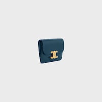 CARD HOLDER WITH FLAP TRIOMPHE IN Shiny calfskin - TEAL BLUE - NEW - 2 | CELINE