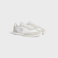 CELINE RACER LOW LACE-UP SNEAKER WITH TRIOMPHE IN NYLON, SUEDE CALFSKIN AND CALFSKIN - WHITE -  - 2 | CELINE