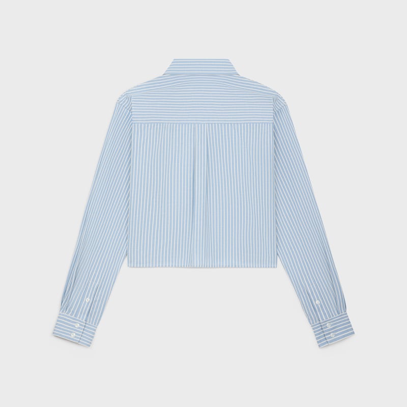 cropped shirt in hickory striped cotton - LIGHT BLUE RAW -  - 1 | CELINE