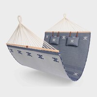 HAMMOCK IN WOOD AND JACQUARD TEXTILE - BLUE / BEIGE - HOME - 1 | CELINE