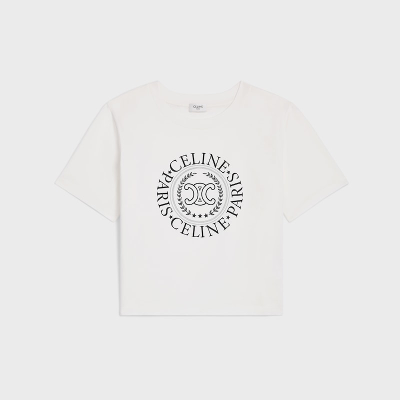 Camiseta recta Celine de punto de algod&oacute;n - BLANCO CRUDO/AZUL MARINO -  - 1 | CELINE