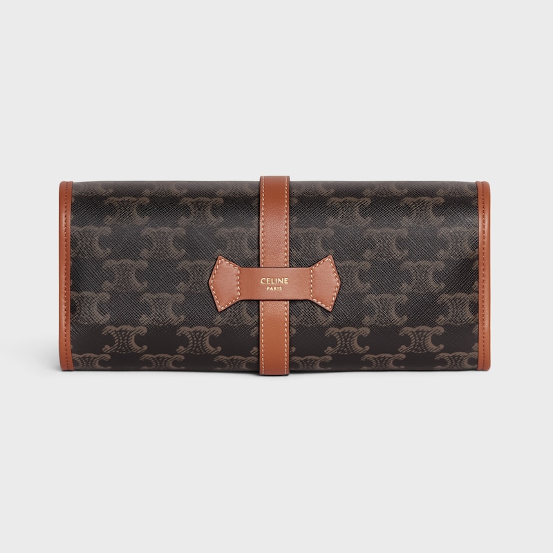 Estuche de dominó de lona Triomphe y piel de cordero - Tostado - CELINE MAISON - 1 | CELINE