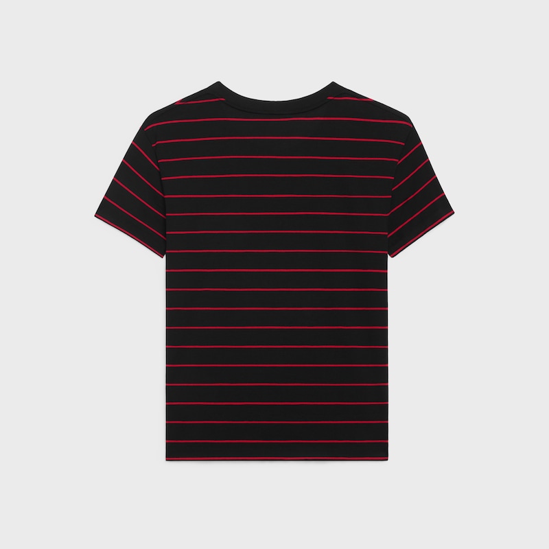 Triomphe條紋平紋針織標準T恤 - 黝黑色 / 紅色 / 亞麻色 -  - 1 | CELINE