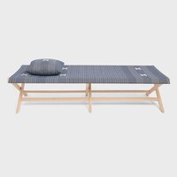 SUN BED IN WOOD AND JACQUARD TEXTILE - BLUE / BEIGE - HOME - 2 | CELINE