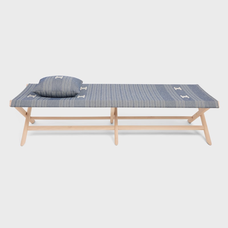 SUN BED IN WOOD AND JACQUARD TEXTILE - BLUE / BEIGE - HOME - 1 | CELINE