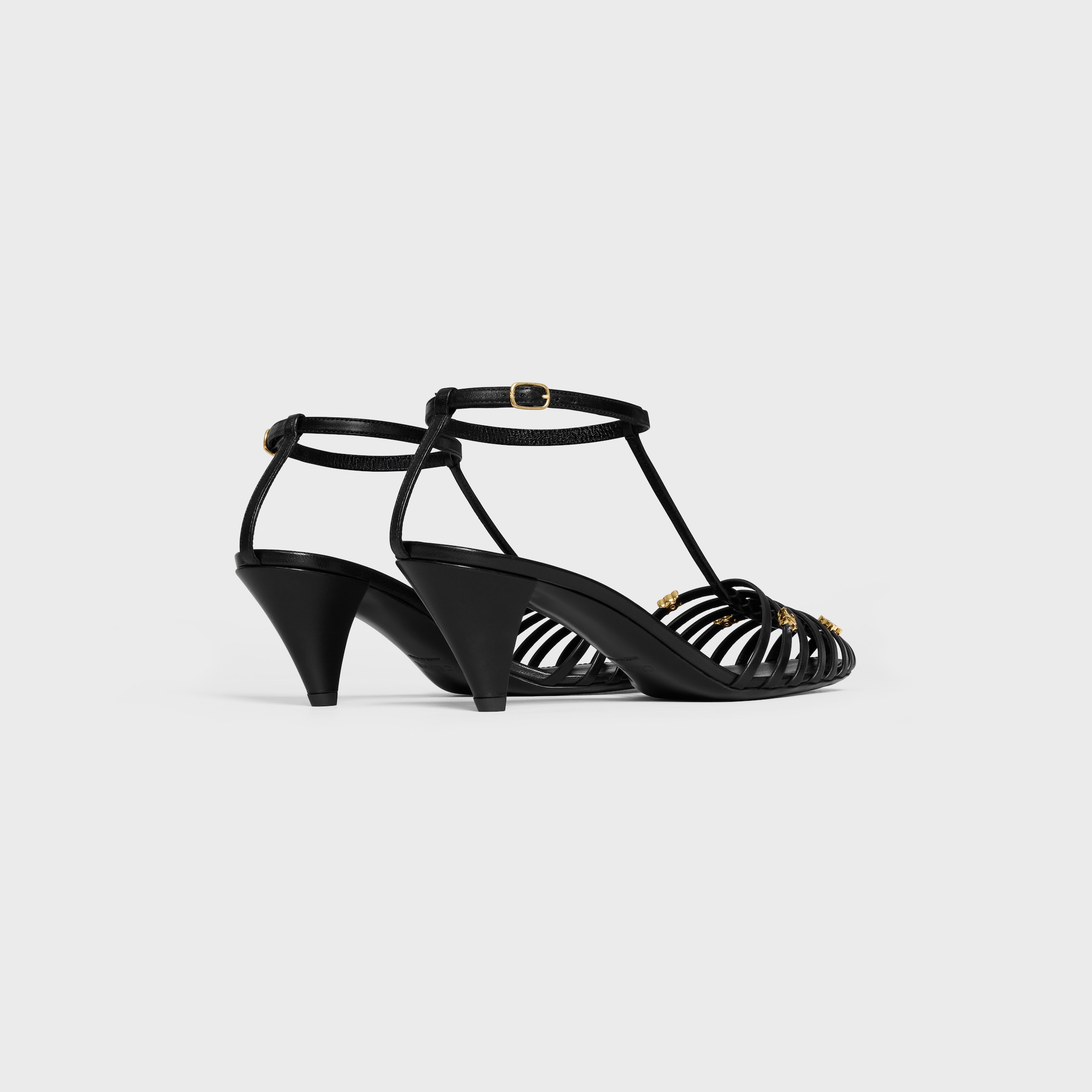 CAGE HEELED SANDAL IN GOATSKIN - BLACK | CELINE