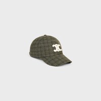 triomphe baseball cap IN CHECKED WOOL FELT - KAKI/TAUPE -  - 1 | CELINE