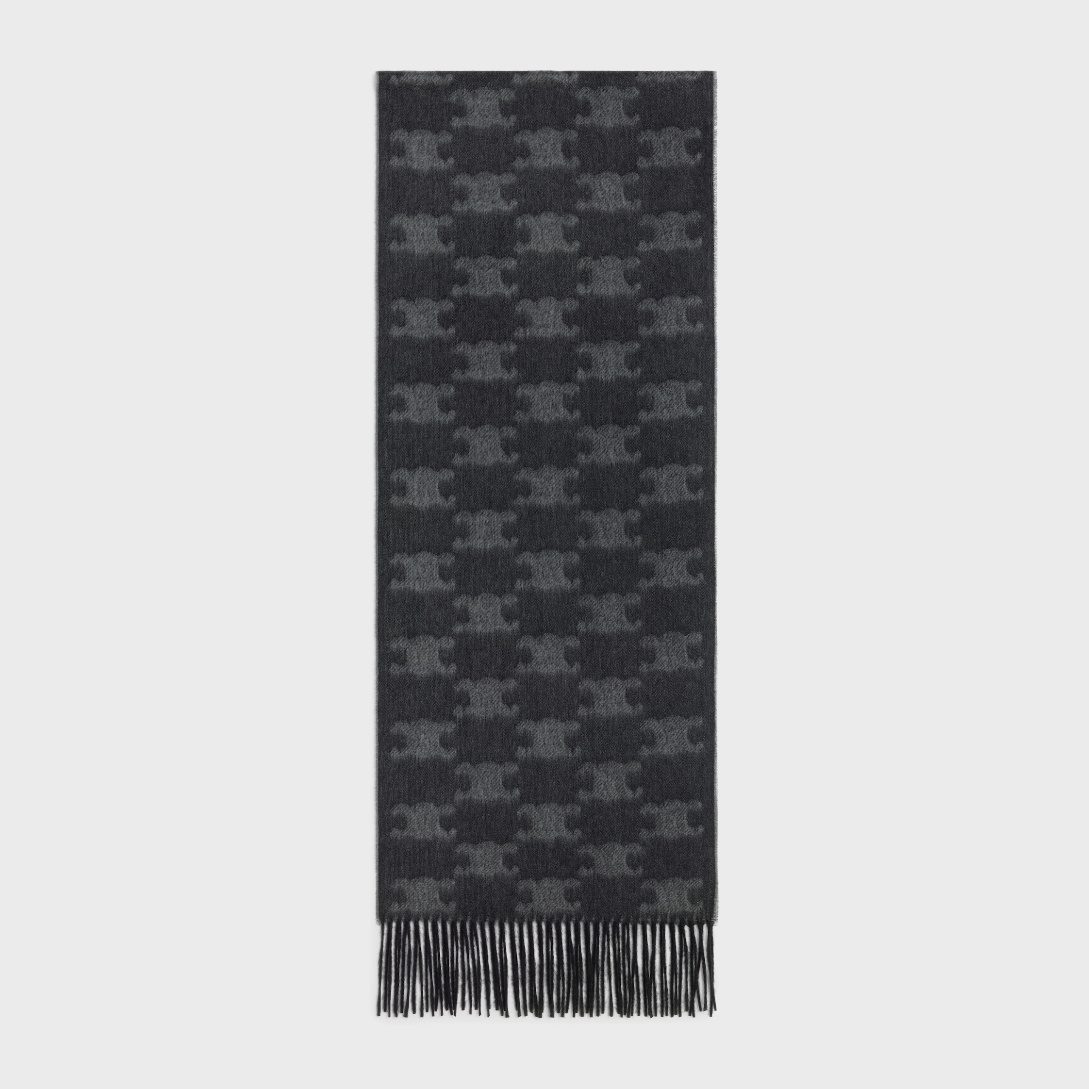 fringed scarf in monogram cashmere - NOIR/ANTHRACITE | CELINE