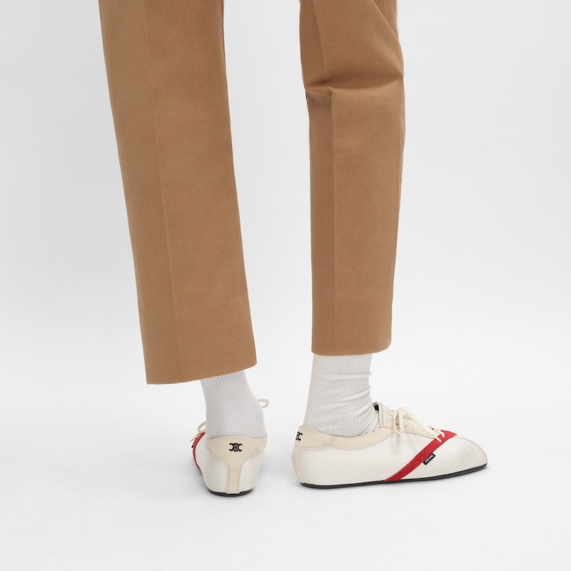 플랫 스니커즈 - 그로그랭, 벨벳, 스웨이드 고트스킨 & 램스킨 - 화이트/레드 -  - 1 | CELINE