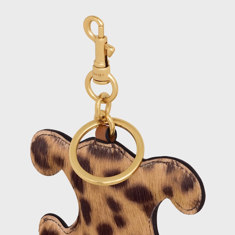 TRIOMPHE pom-pom keyring in PONY WITH LEOPARD PRINT AND CALFSKIN - LEOPARD - BAG CHARMS - 1 | CELINE