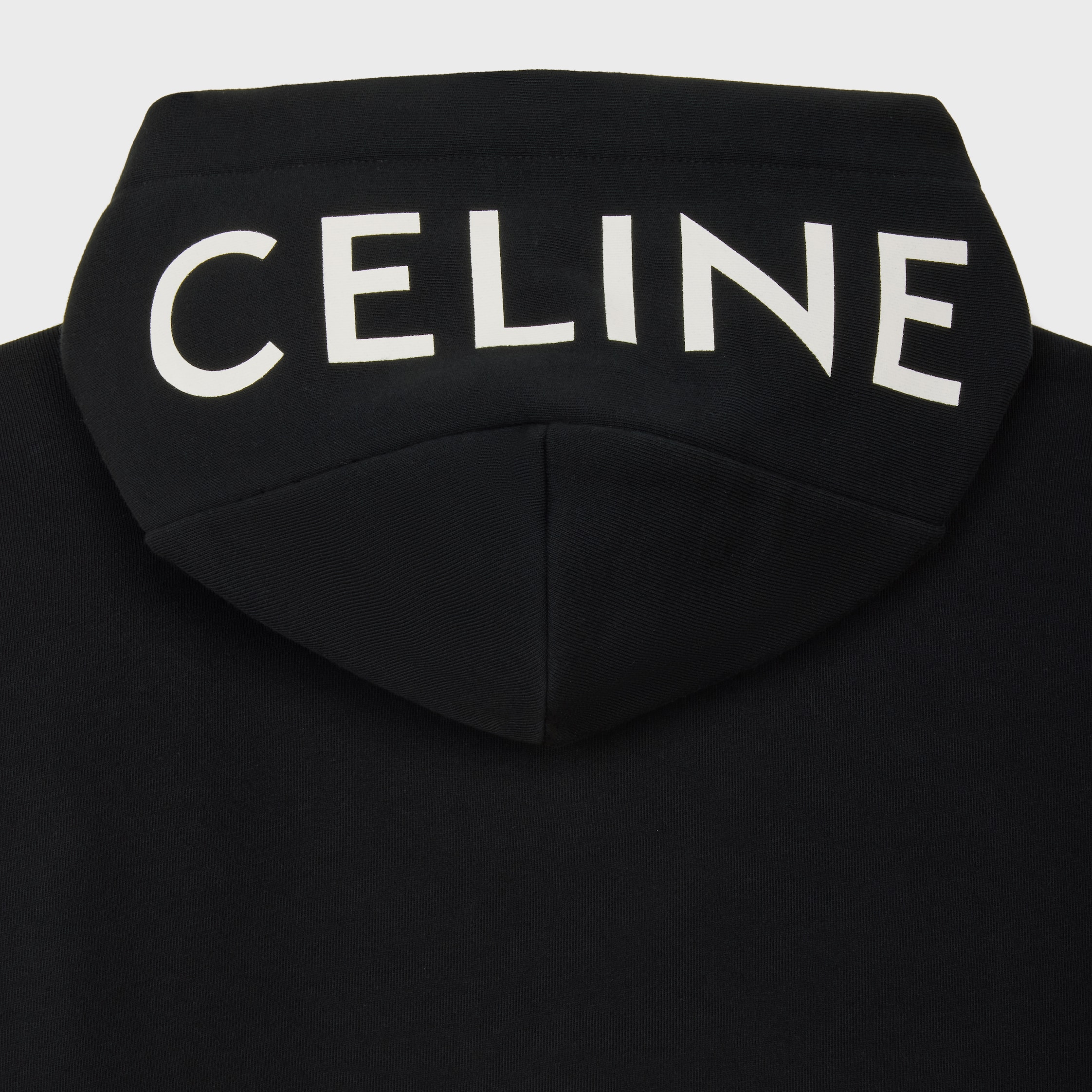 CELINE LOOSE ZIPPED HOODIE IN COTTON FLEECE - BLACK / WHITE