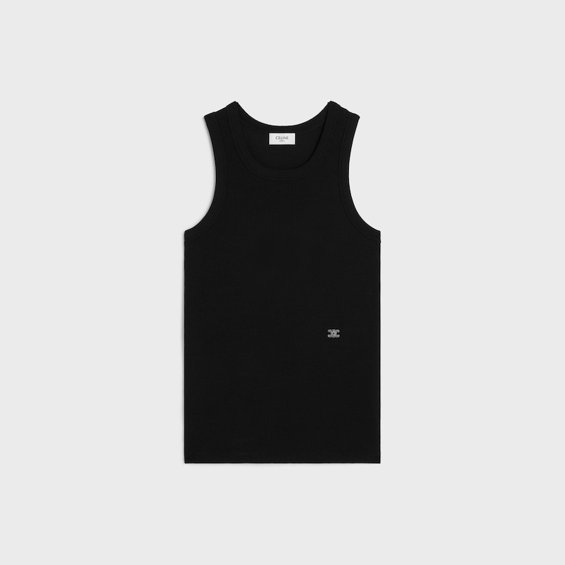 tank top IN ribbed cotton silk - BLACK / WHITE -  - 1 | CELINE