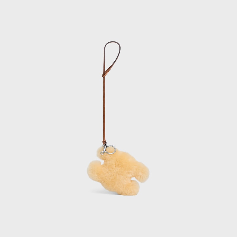 TRIOMPHE POM-POM KEYRING in SHEARLING AND SMOOTH CALFSKIN - NATURAL - TECH ACCESSORIES - 1 | CELINE