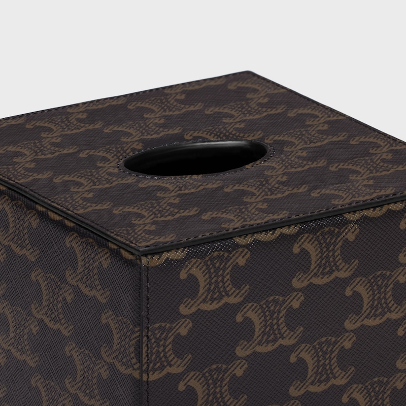 Tissue Cube in Triomphe Canvas - BLACK / TAN - HOME - 1 | CELINE