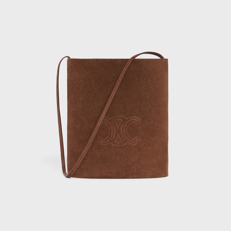 BUCKET IN SUEDE CALFSKIN WITH TRIOMPHE EMBOSSED - BROWN - CROSS-BODY BAGS - 1 | CELINE