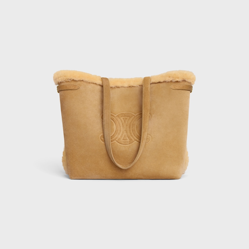 MEDIUM CABAS ANAÏS CUIR TRIOMPHE in SUEDE CALFSKIN AND SHEARLING - NATURAL - MORE LINES - 1 | CELINE