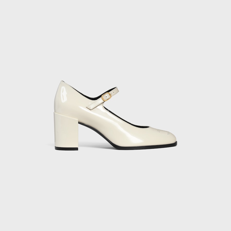 CELINE LILY BABIES AVEC TRIOMPHE PERFORÉ EN CUIR DE VEAU VERNI - BLANC COTON -  - 1 | CELINE