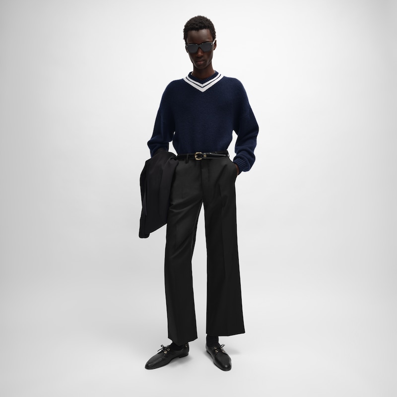 v-neck sweater IN cashmere - NAVY / WHITE -  - 1 | CELINE