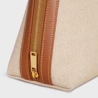LARGE COSMETIC POUCH IN TEXTILE WITH TRIOMPHE AND CALFSKIN - NATURAL / TAN - BEAUTY ACCESSORIES - 1 | CELINE