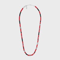 San Onofre Triomphe Necklace in Onyx, Resin Pearls, Strass and Brass with Rhodium Finish - Red/Black/Silver -  - 2 | CELINE