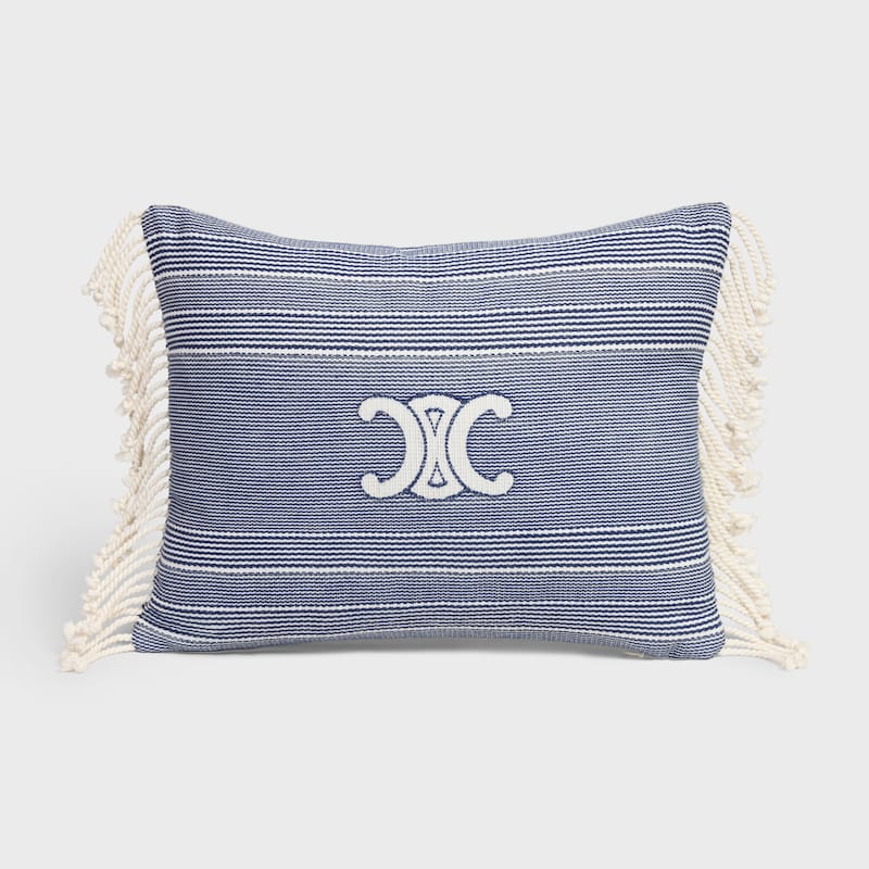 Triomphe條紋棉質軟墊 - 米白色 / 海軍藍 -  - 1 | CELINE