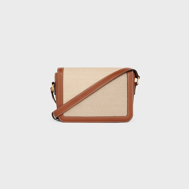 TEEN TRIOMPHE BAG IN TEXTILE AND CALFSKIN - NATURAL / TAN - SUMMER SELECTION - 1 | CELINE