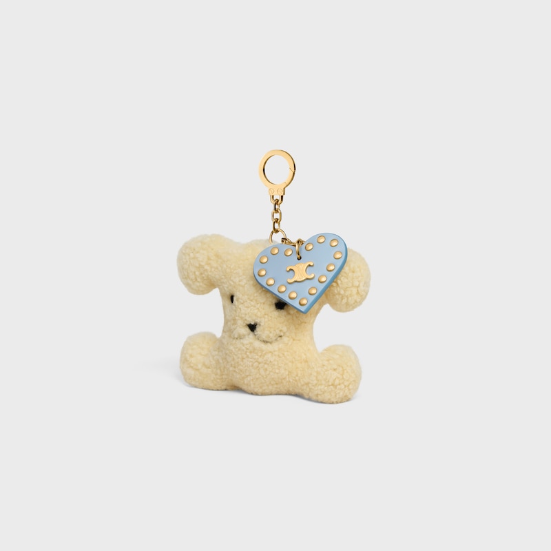 TRIOMPHE POM-POM CHARM IN Shearling and Calfskin - NATURAL / PALE BLUE - CHARMS AND ACCESSORIES - 1 | CELINE