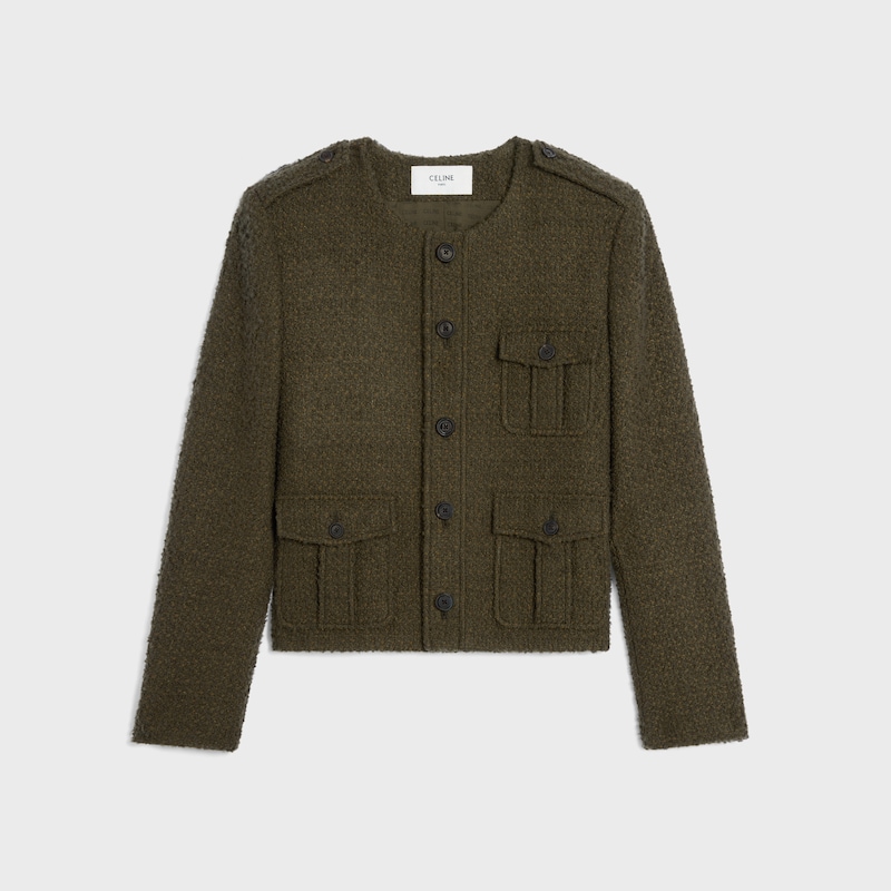 chasseur jacket IN CASHMERE BOUCLETTE NATTE - ARMY GREEN RINSE -  - 1 | CELINE
