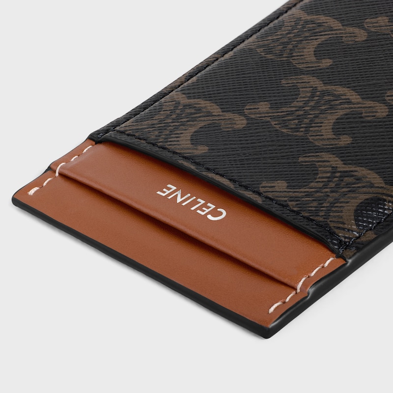 TARJETERO MAGNÉTICO DE LONA TRIOMPHE Y PIEL DE BECERRO - TOSTADO - ACCESORIOS TECNOLÓGICOS - 1 | CELINE