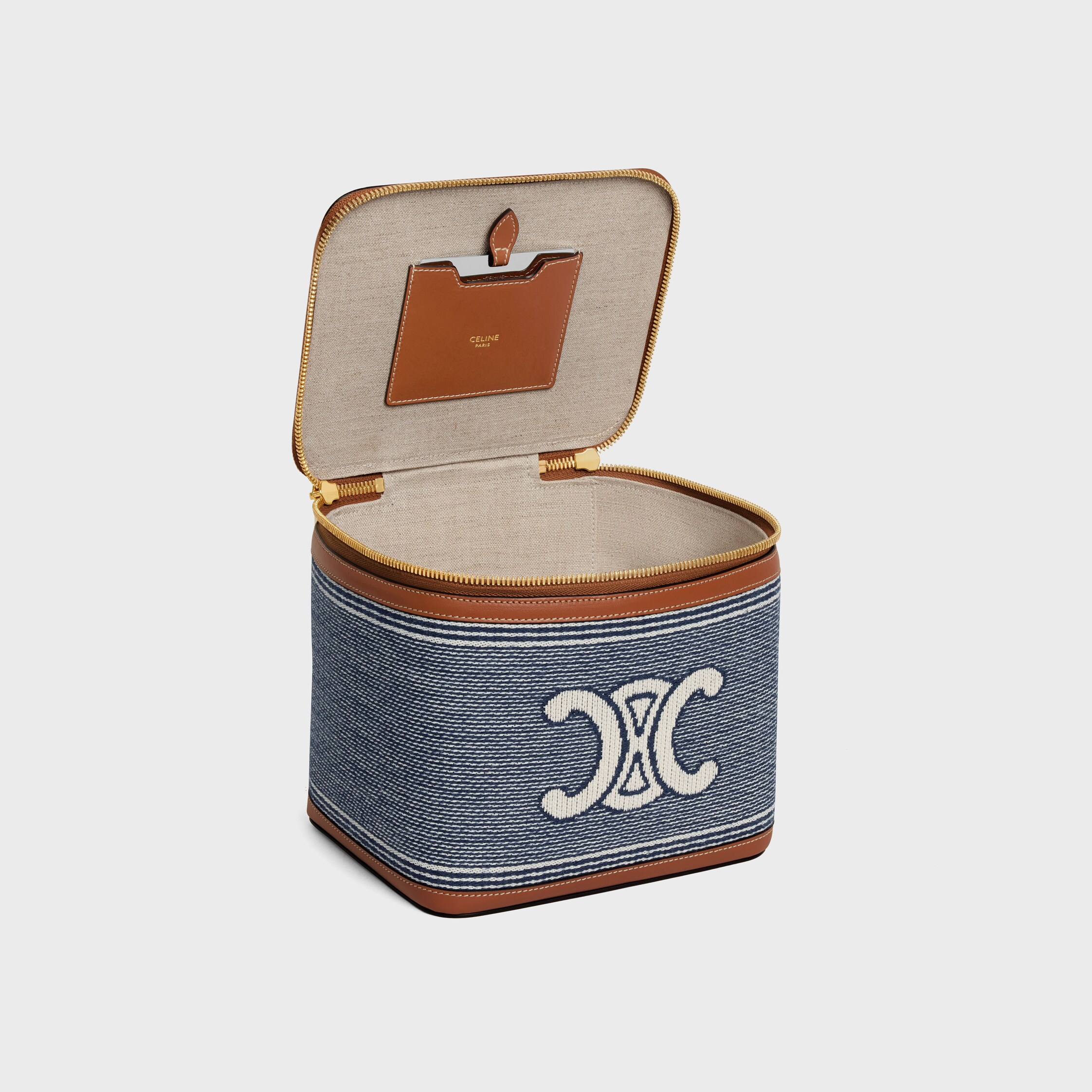 ◆CELINE◆ VANITY CASE IN JACQUARD TEXTILE AND CALFSKIN VANITY CASE IN JACQUARD TEXTILE AND CALFSKIN - BLUE / BEIGE