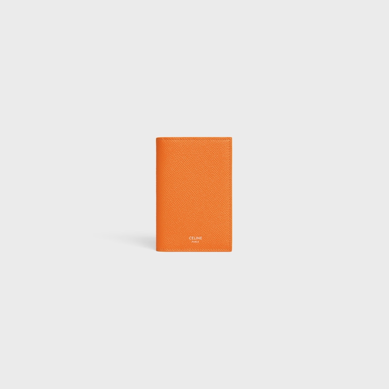 VERTICAL CARD HOLDER IN GRAINED CALFSKIN - FLUO ORANGE - COIN AND CARD HOLDERS - 1 | CELINE