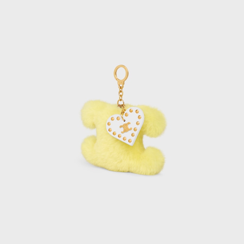 TRIOMPHE pom-pom Charm IN Shearling & Calfskin - JAUNE/BLANC - BAG CHARMS - 1 | CELINE