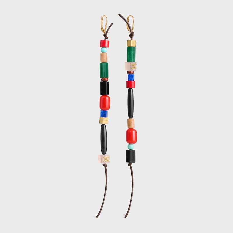 BRINCOS LONGOS ÉTÉ CELINE EM CONTAS DE VIDRO, PEDRAS, ALGODÃO E LATÃO COM ACABAMENTO DOURADO - MULTICOLOR - BRINCOS - 1 | CELINE