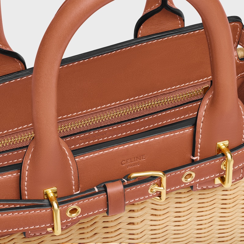 TEEN CELINE CONTI BAG IN WICKER AND NATURAL CALFSKIN - NATURAL / TAN - TOP-HANDLE BAGS - 1 | CELINE
